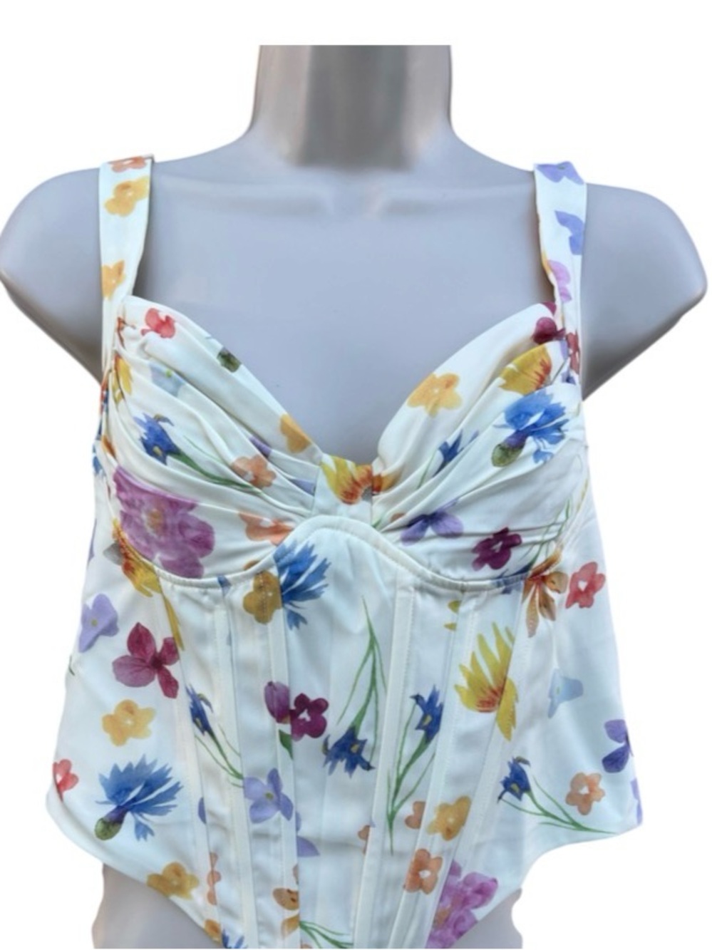 Cider Women's XL  Woven Color Floral Corset Cottagecore Back Zip Crop Top NWT